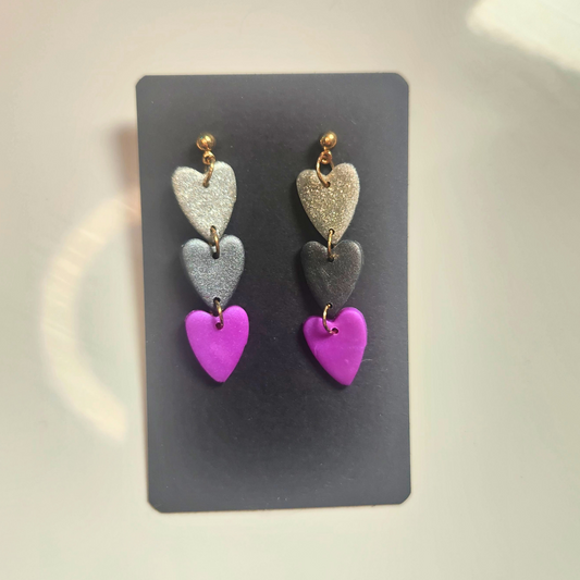 Silver and Magenta Heart Trio